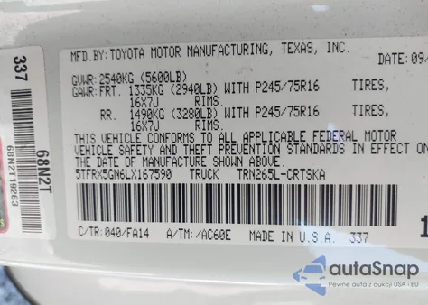 2020 Toyota Tacoma Sr z USA, uszkodzony, nr VIN 5TFRX5GN6LX167590